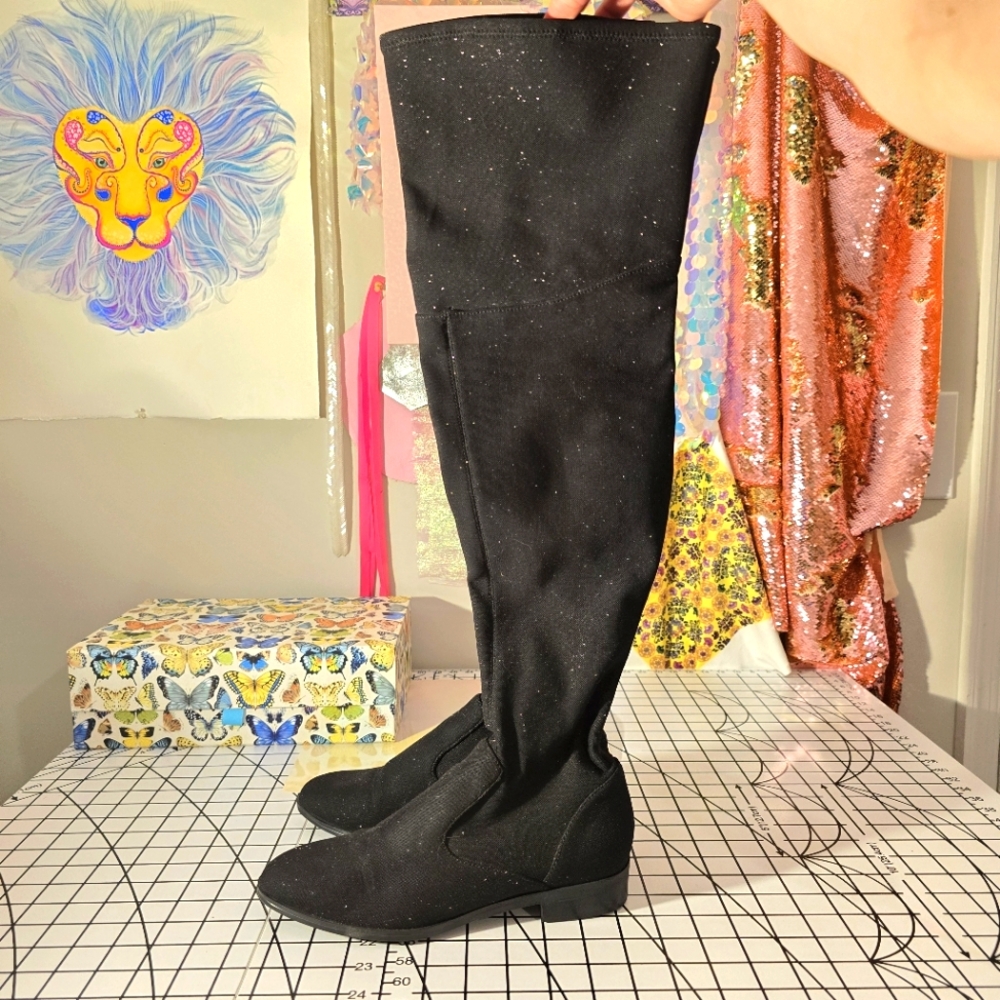 Marc Fisher Black Glitter Over the Knee Boots - 7